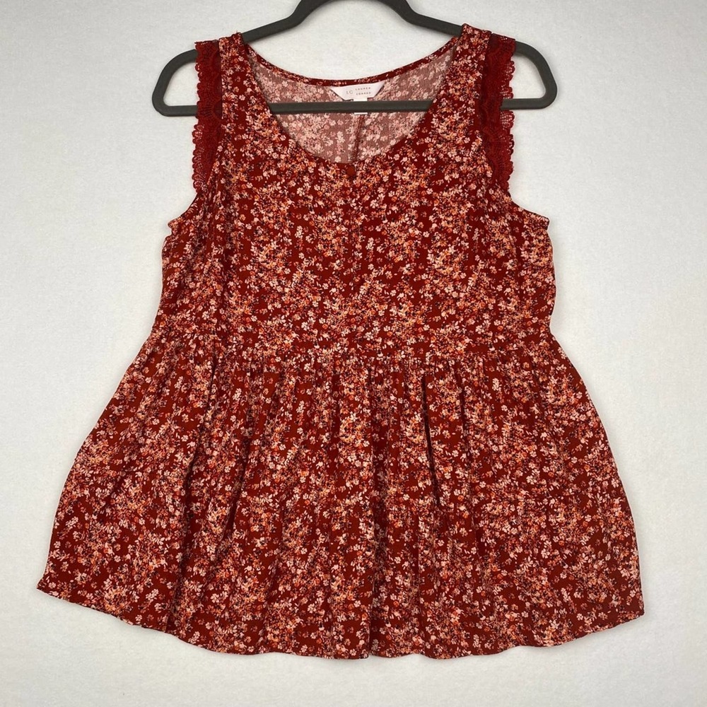 LC‎ Lauren Conrad Women's Size M Red Lace Flowy Floral Tank Top